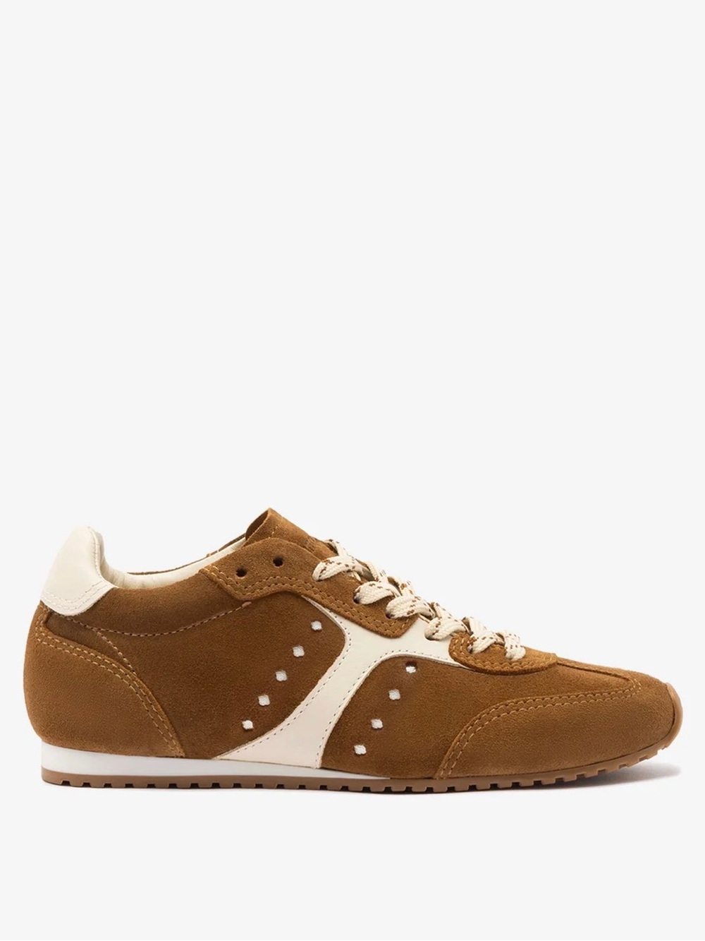 Larroude Stella Sneaker In Russet Suede and Ivory